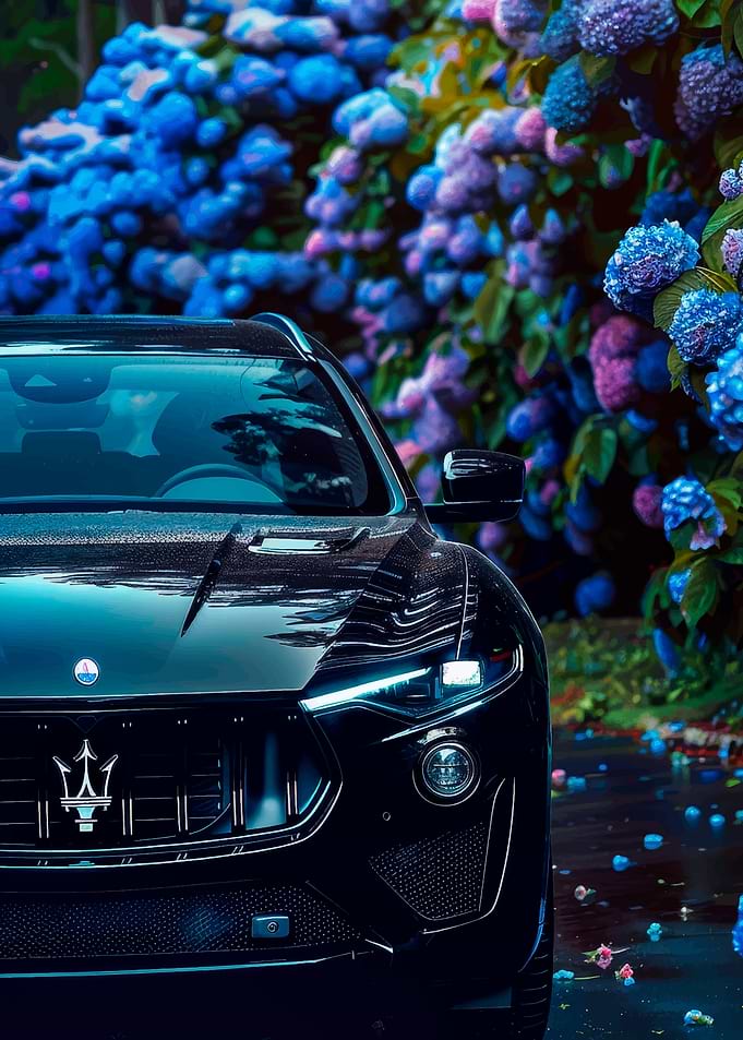 Black Maserati SUV with Flowers