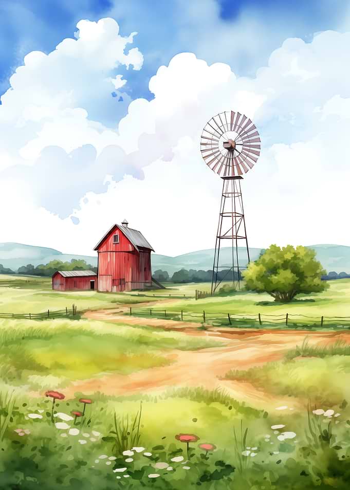 Red Barn and Windmill