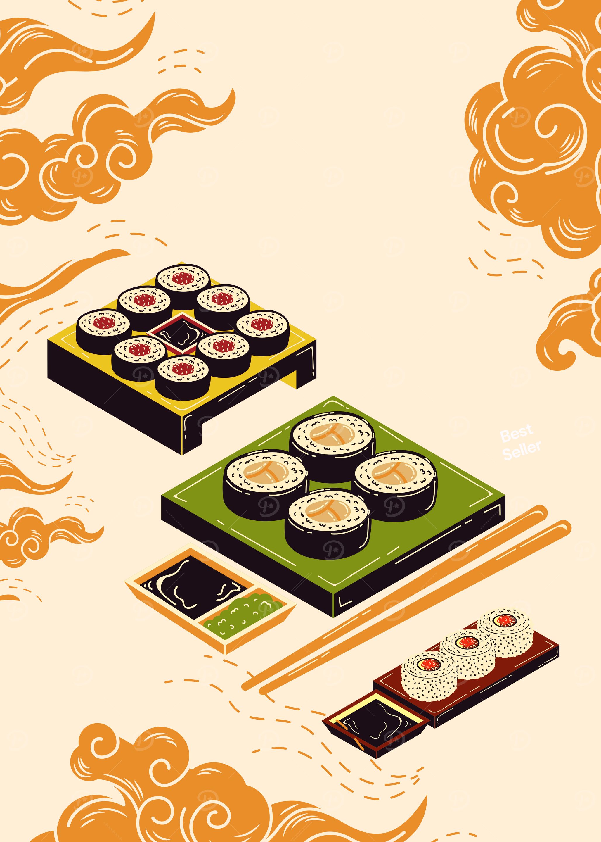 Sushi Set with Clouds
