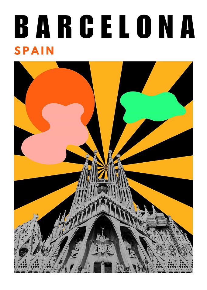 Barcelona Mid Century Modern Collage TravelPoster