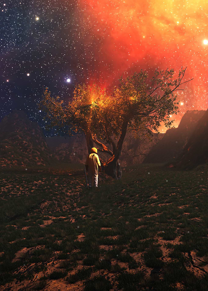Lone Figure Under Starry Sky