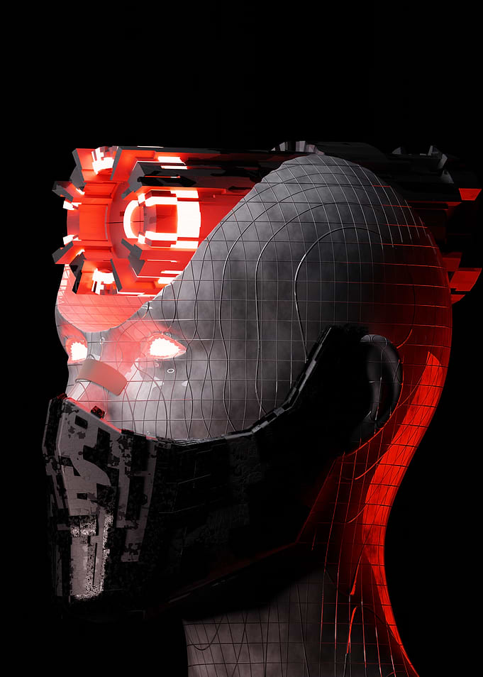 Cyberpunk Head with Glowing Gears
