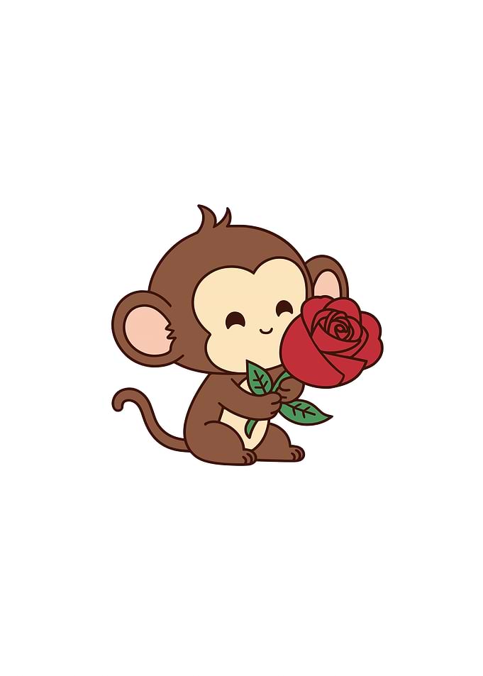 Cute Monkey with Rose