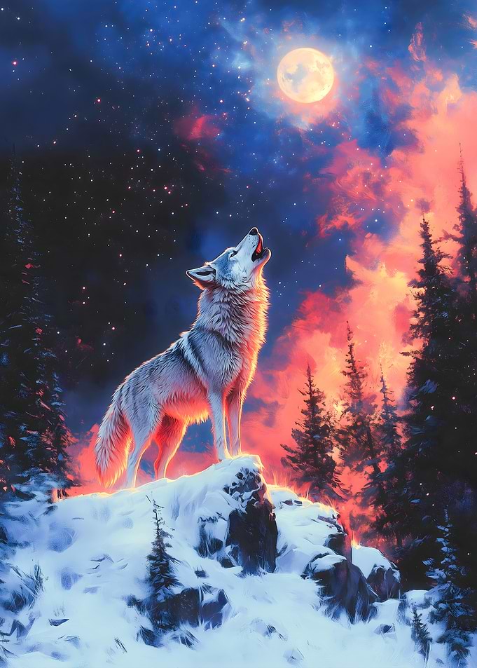 White Wolf Howling at the Moon