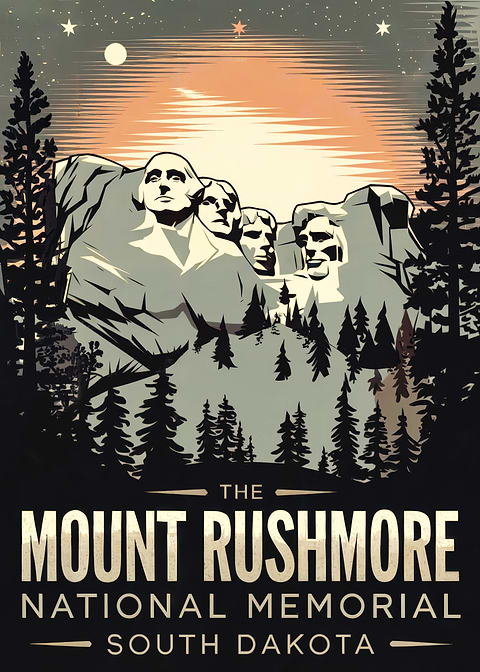 Under the Stars: Mount Rushmore — vintage travel poster on metal