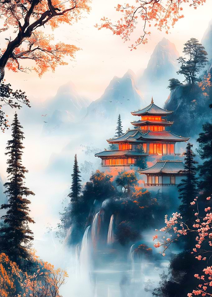 Japanese Temple in Mountains