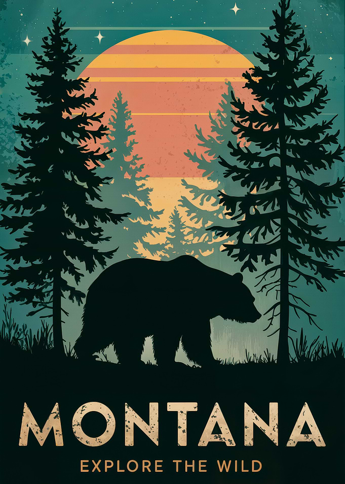 Montana Bear Sunset Poster