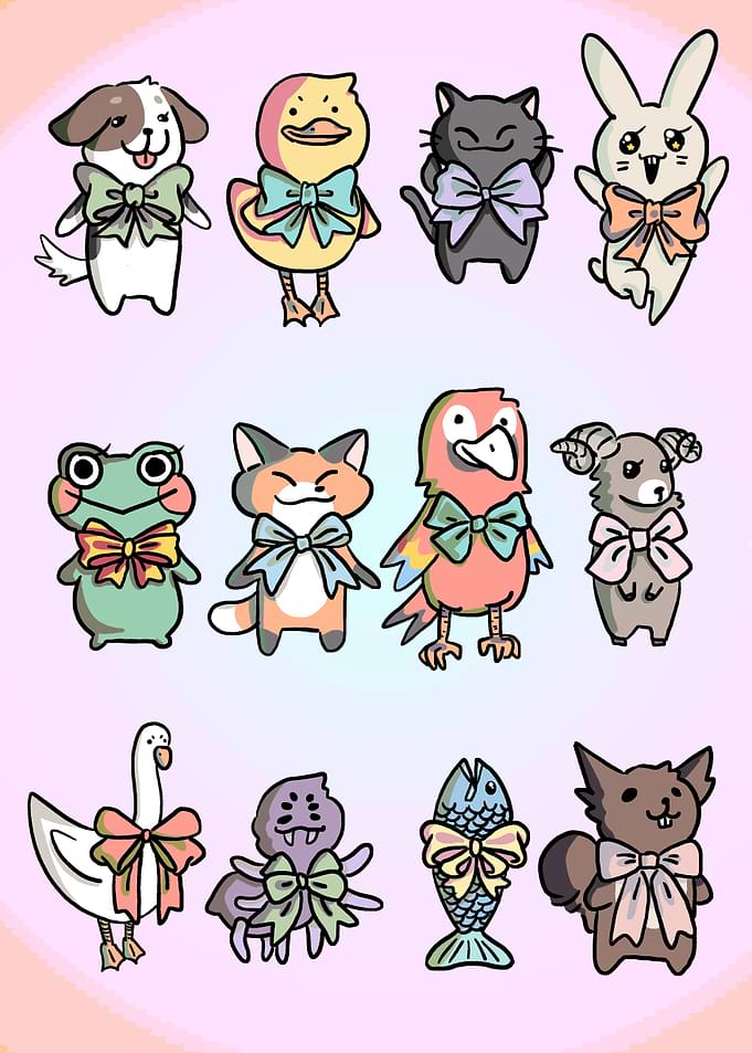 Cute Animals with Bows