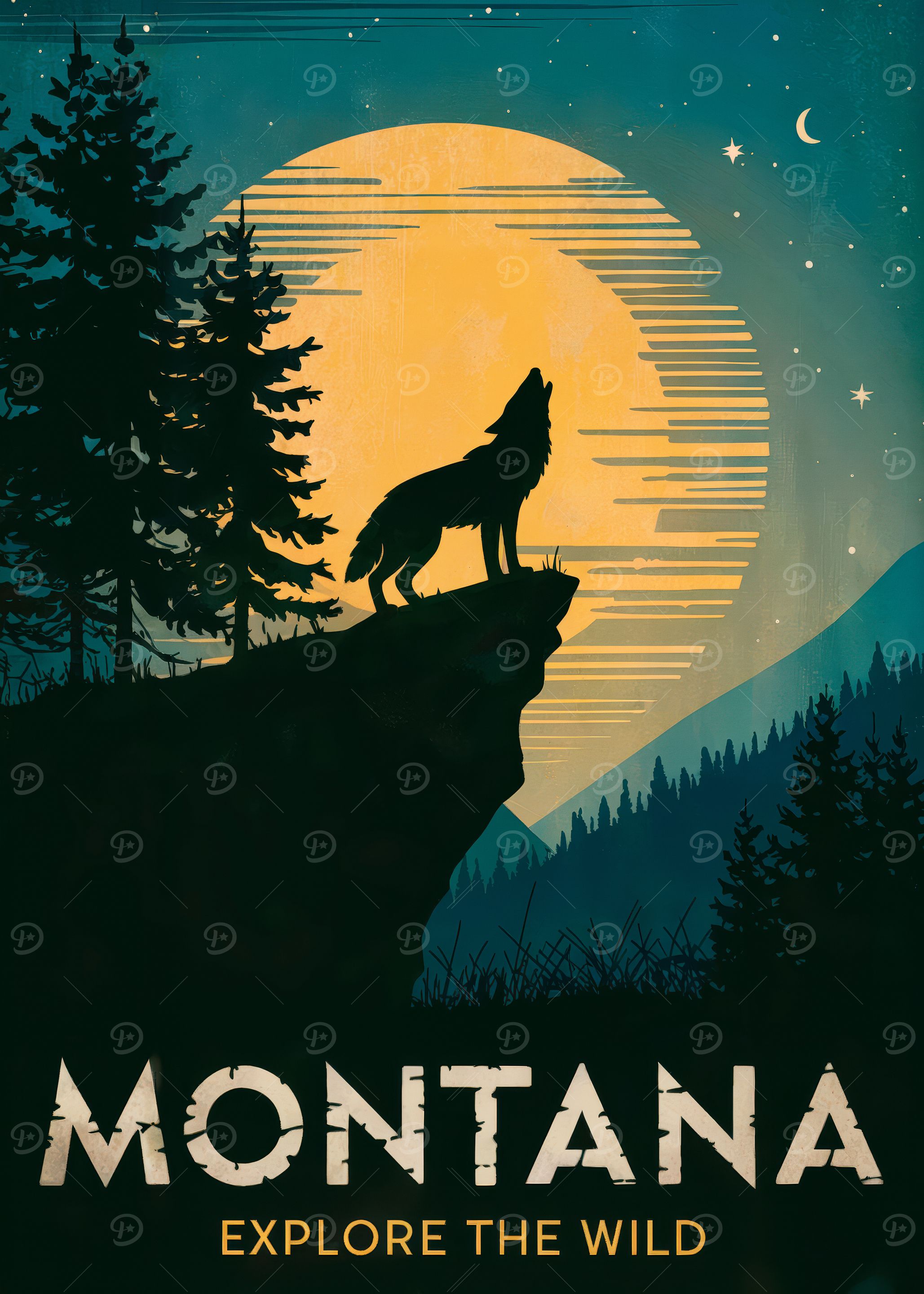 Montana Wolf Silhouette
