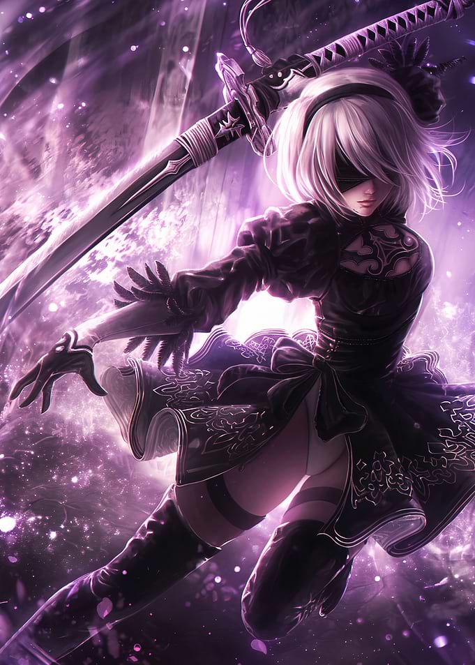 2B Cyberpunk Anime Art