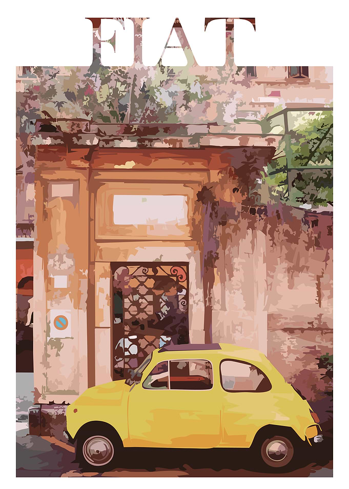 Yellow Fiat in Italy