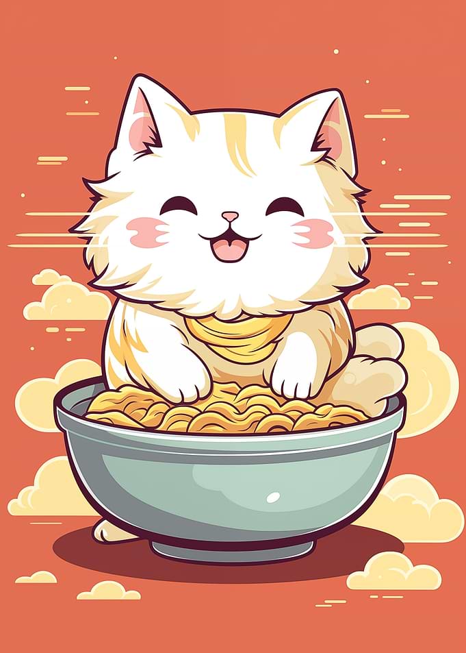 Cute Cat Eating Ramen