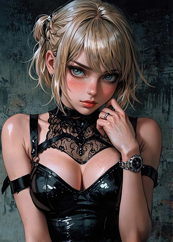 Anime Girl in Black Leather