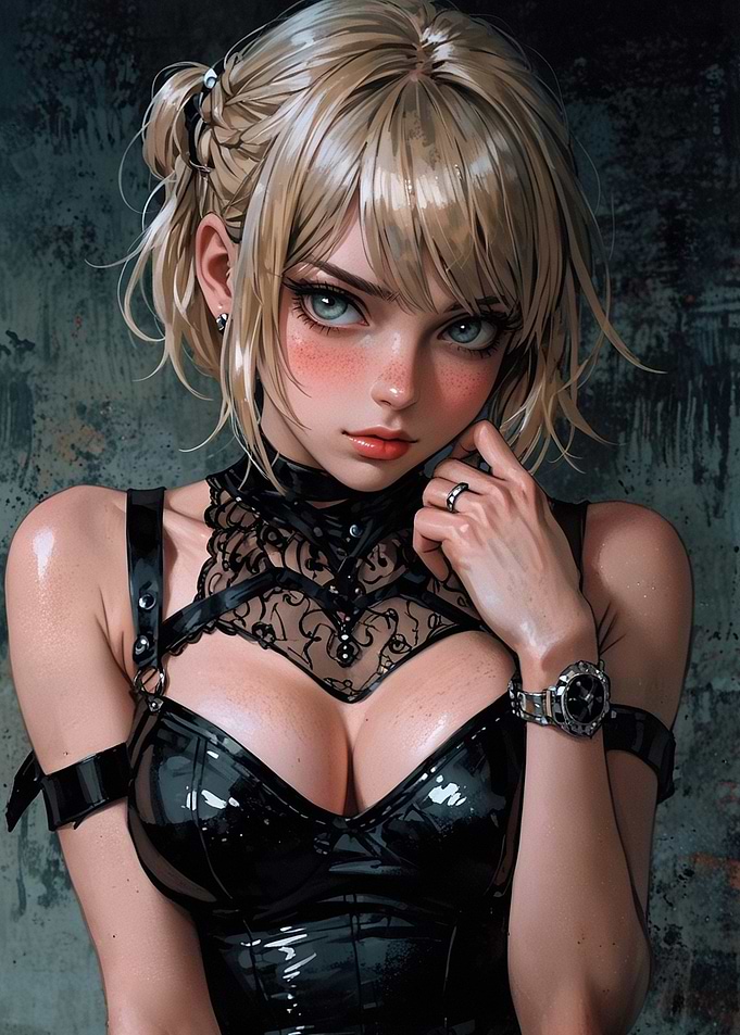 Anime Girl in Black Leather