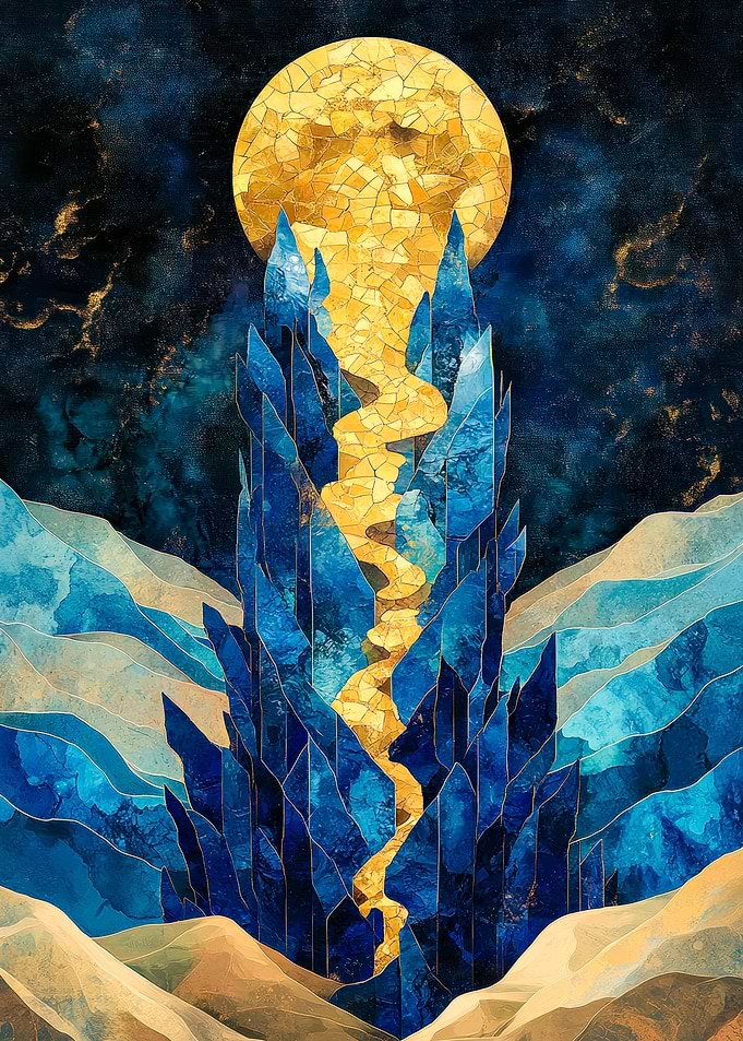 Golden Path to the Moon Desert Aura Art
