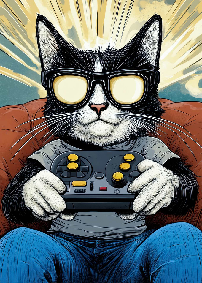 Funny Retro Gamer Cat 01