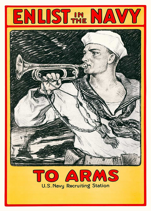 Navy Recruitment Poster — retro advertising art on metal