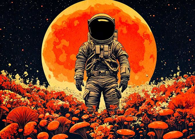 Astronaut in Mushroom Field