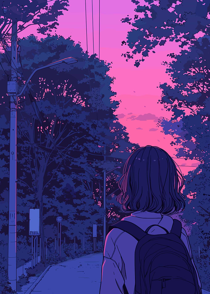 Anime Girl Sunset Walk