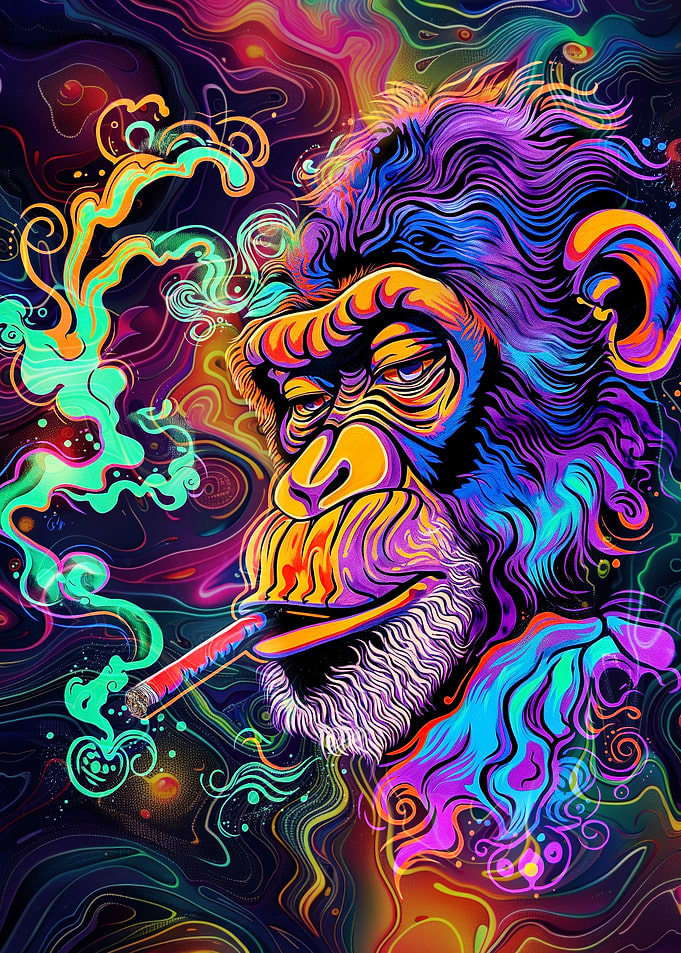Psychedelic Monkey Smoking Blunt