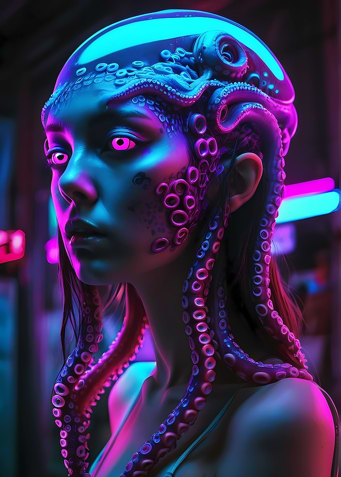 Cyberpunk Octopus Woman