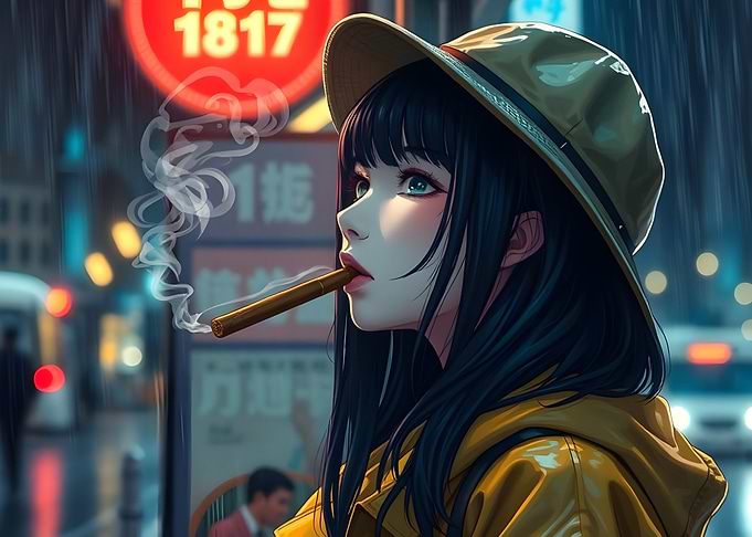 Girl Smoking in Rain