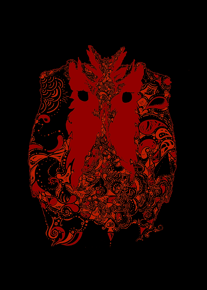 Ominous Red Owl Intricate Design