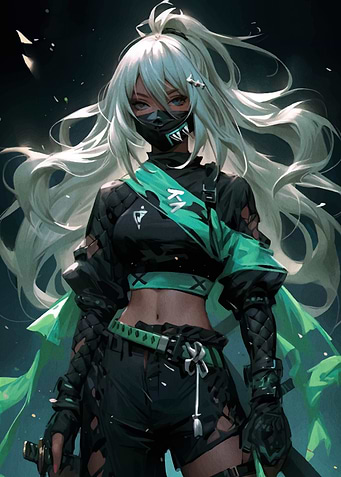 Anime Girl with Green and Black Outfit