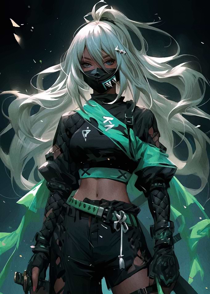 Anime Girl with Green and Black Outfit