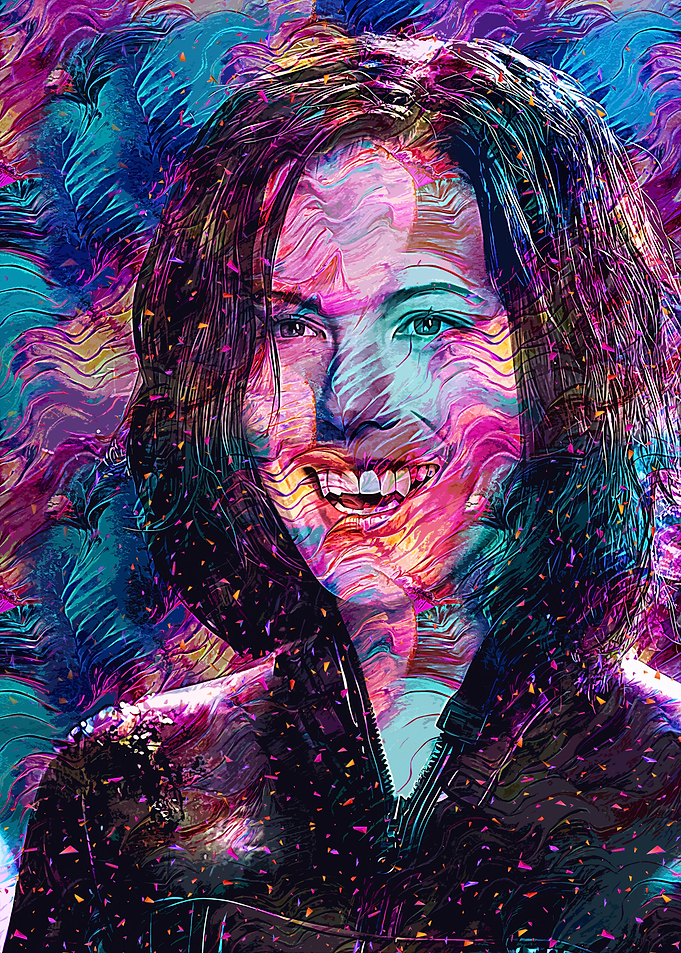 Woman in Colorful Abstract Art