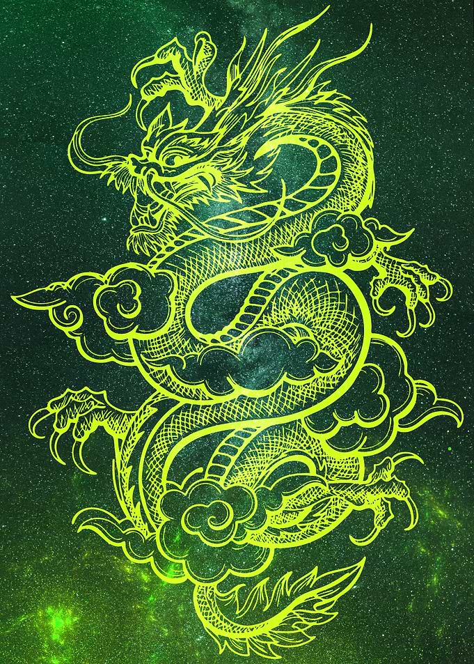 Green Dragon with Magical background