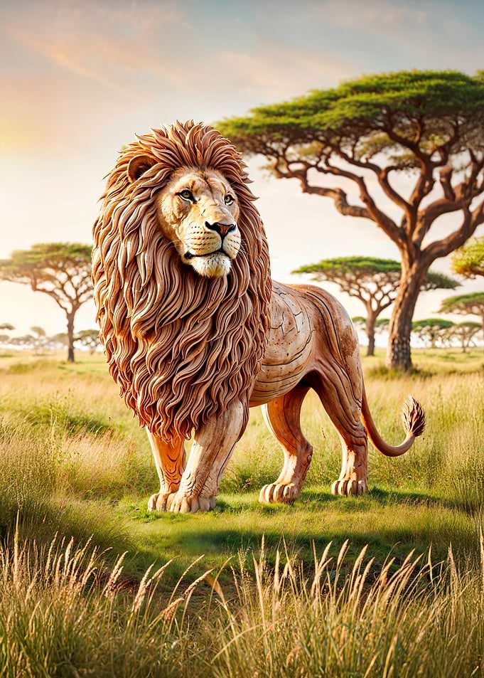 Wooden Lion Sculpture