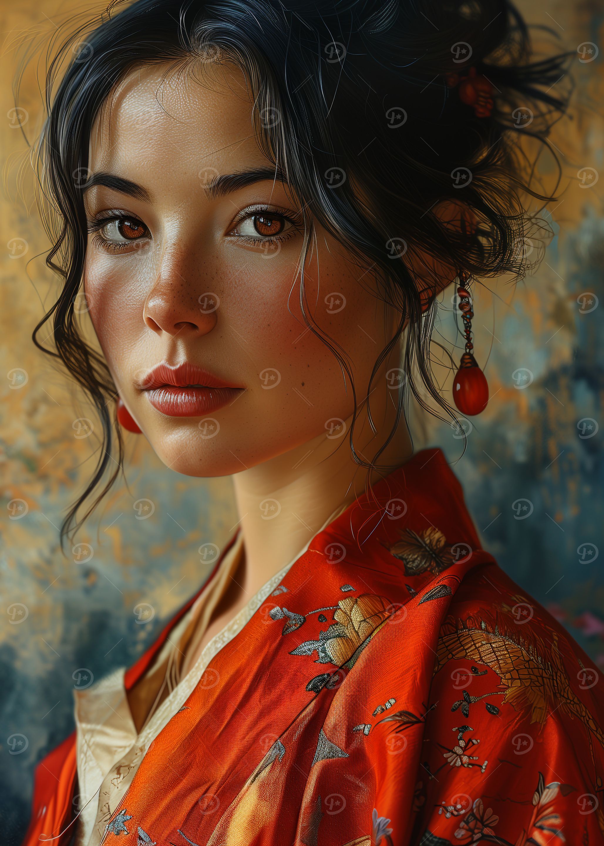 Woman in Red Kimono