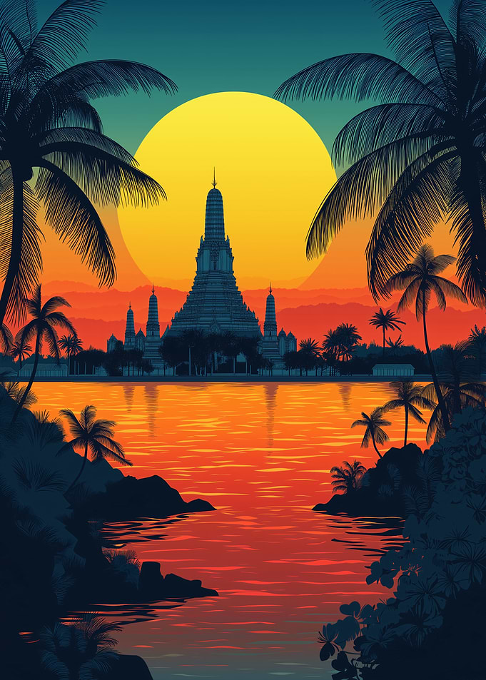 Sunset Temple Silhouette