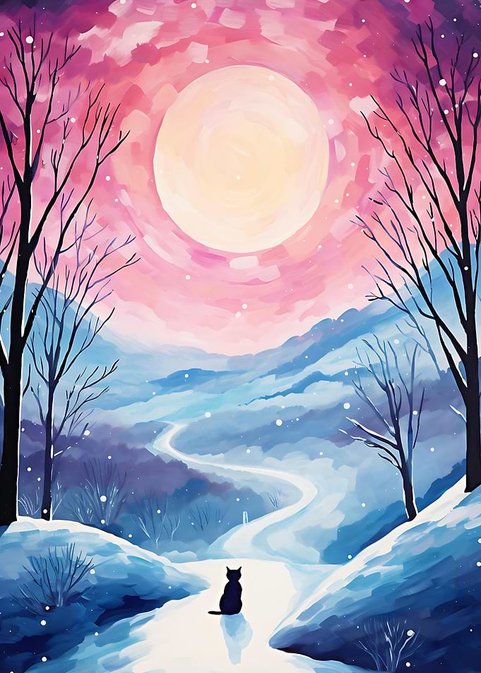 Snowy Landscape with Cat