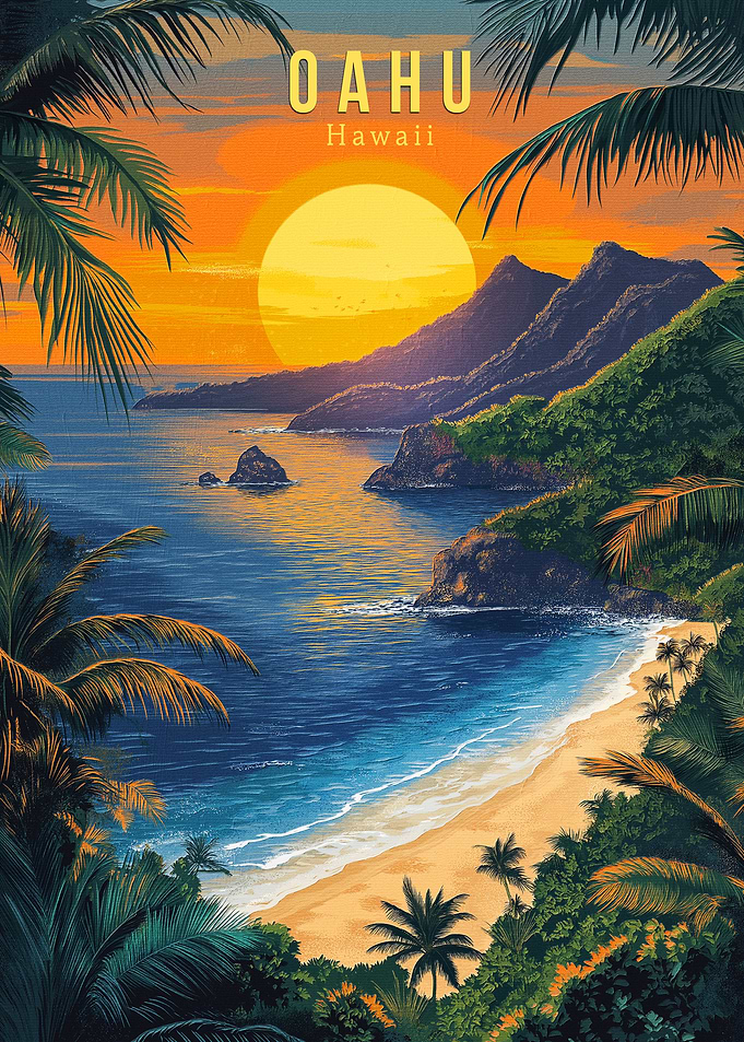 Oahu Hawaii Travel Poster