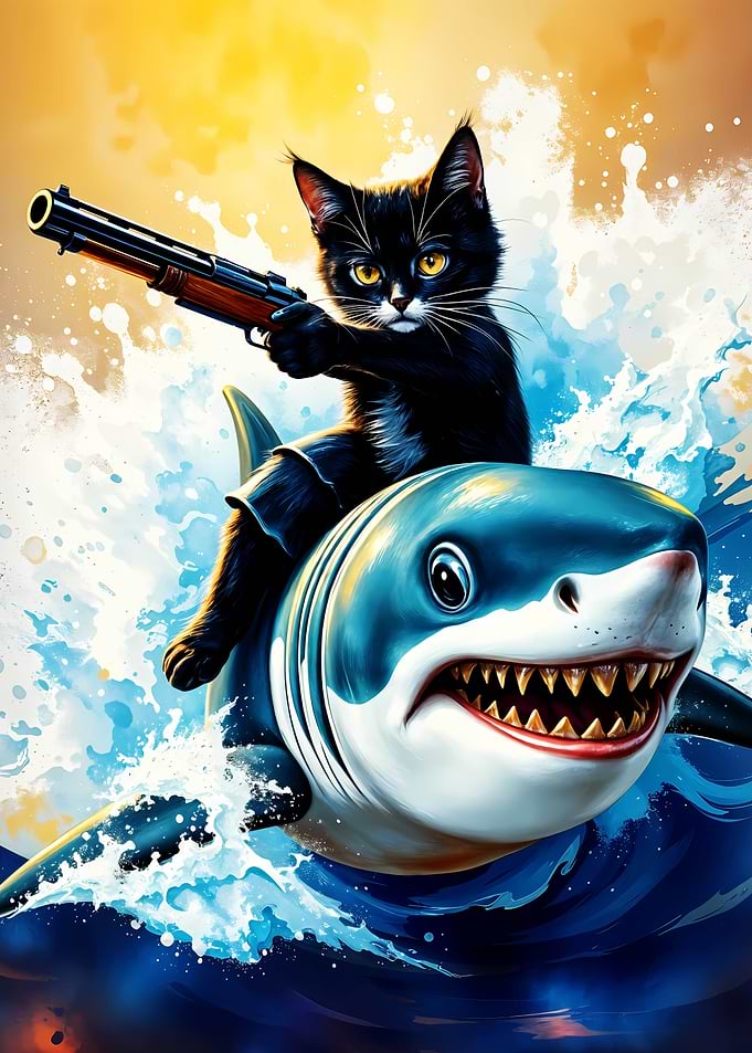 Cat Riding Shark