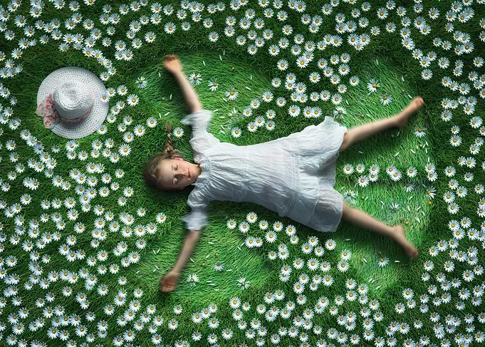 Girl in a Field of Daisies