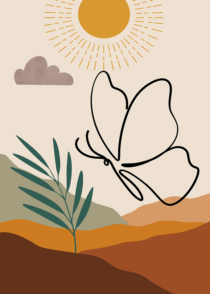 Butterfly and Sun Boho Art Style