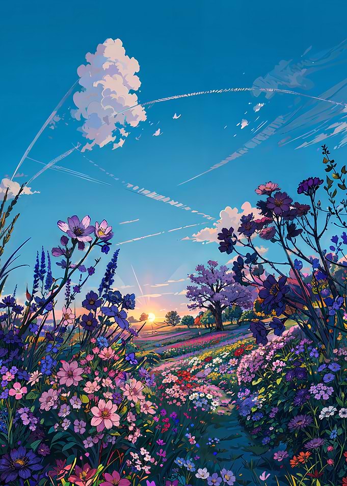Sunset Flower Field
