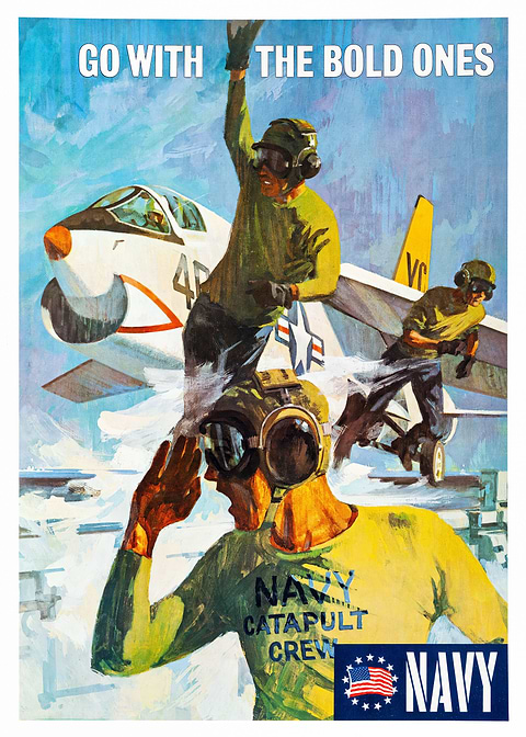 Navy Catapult Crew Poster — retro advertising art on metal
