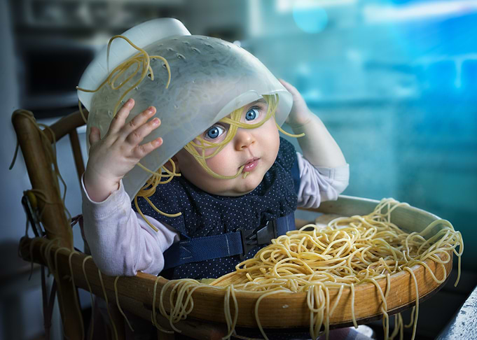Baby in Spaghetti Mess