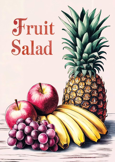 Fruit Salad Illustration — kitchen metal wall art