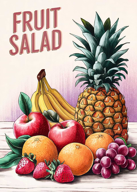 Fruit Salad Illustration — kitchen metal wall art