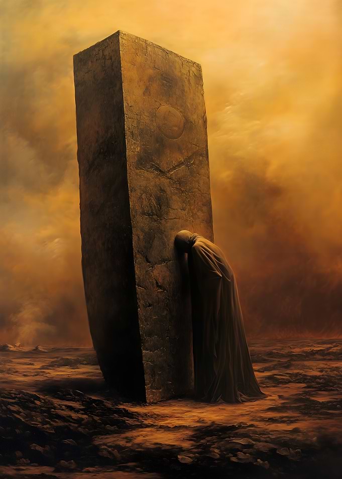Solitary Figure by Monolith