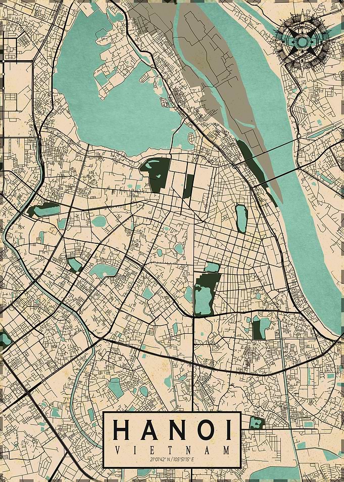 Hanoi City Map Vietnam Vintage