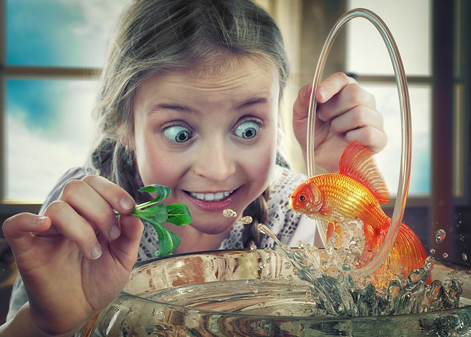 Girl Feeding Goldfish