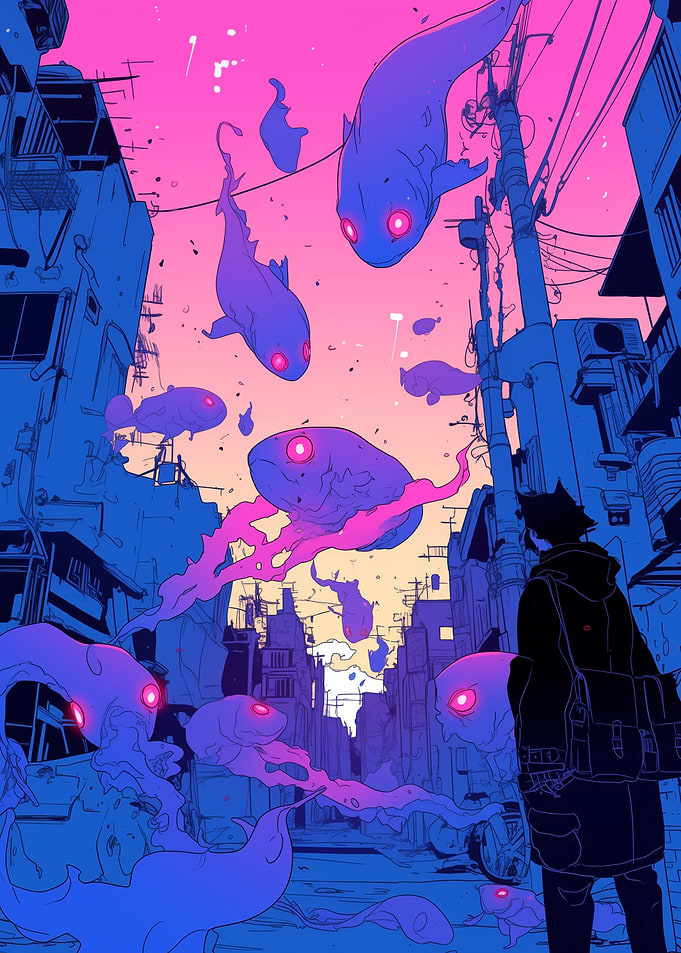 Neon Fish Cityscape