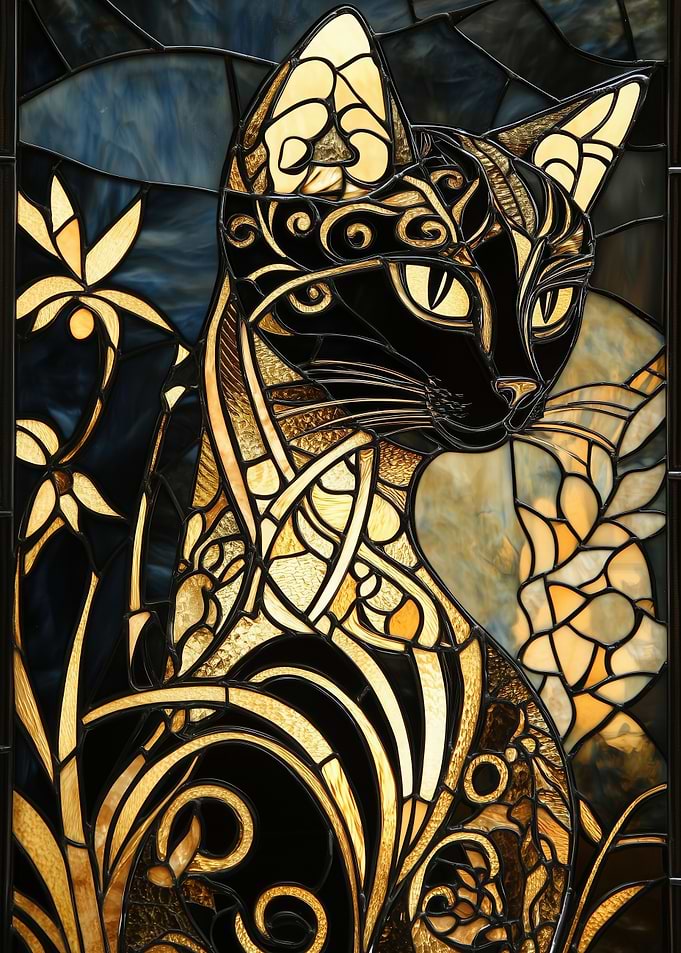 Stained Glass Black Cat