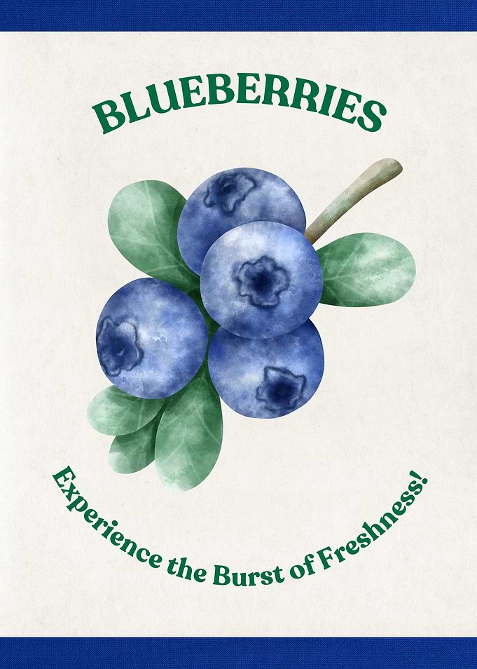 Blueberries Watercolor Illustration Trendy